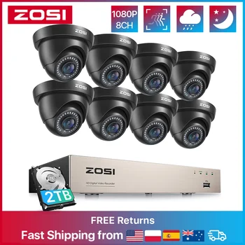 ZOSI 8CH 1080P Home Security Cameras System,H.265+ 8CH 5MP-Lite CCTV DVR 8pcs 2MP Surveillance Outdoor Indoor Dome Wired Cameras 1