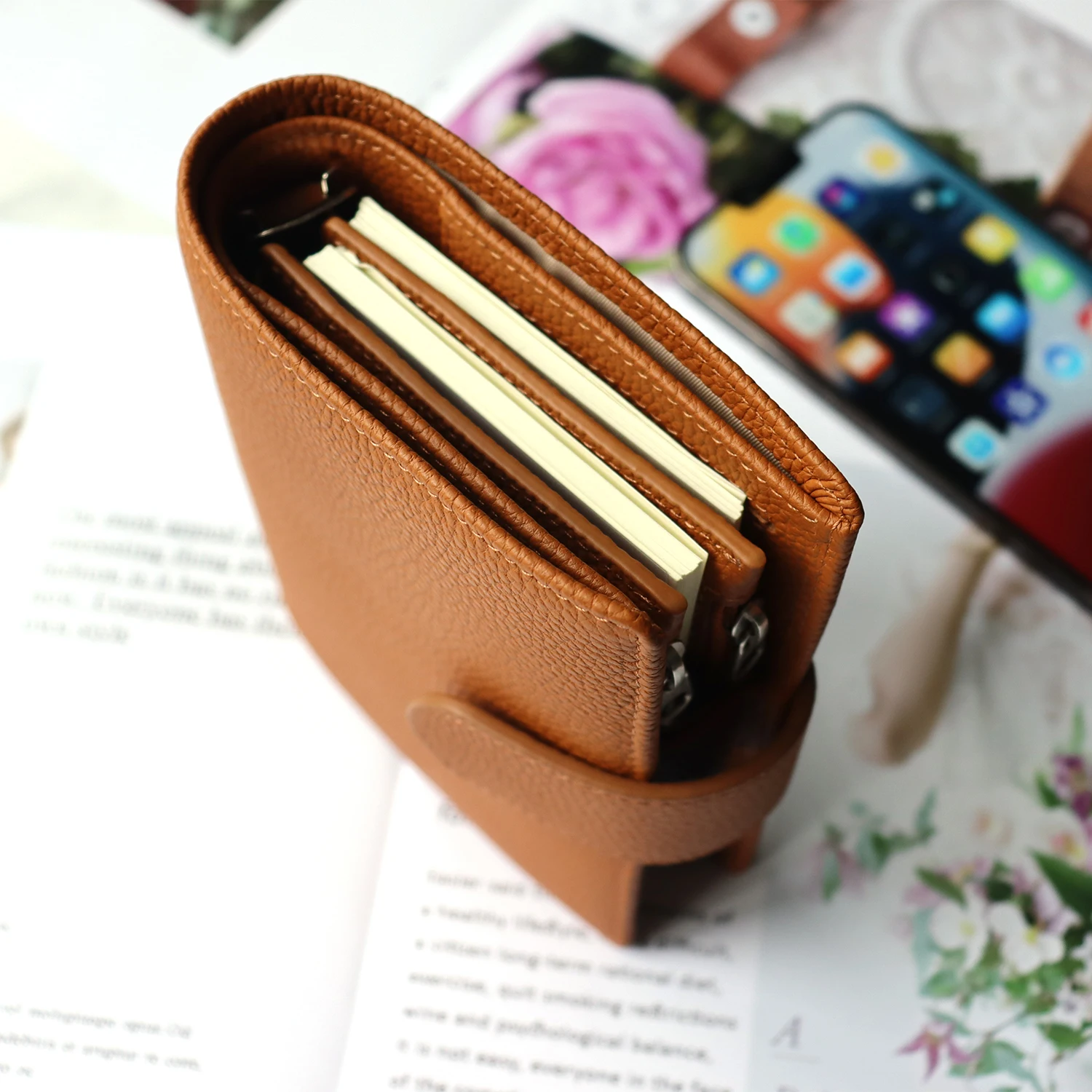 Moterm Zipper Flyleaf for Pocket A7 Size Ring Planner Genuine Pebbled Grain  Leather Divider Coin Storage Bag Notebook Accessory