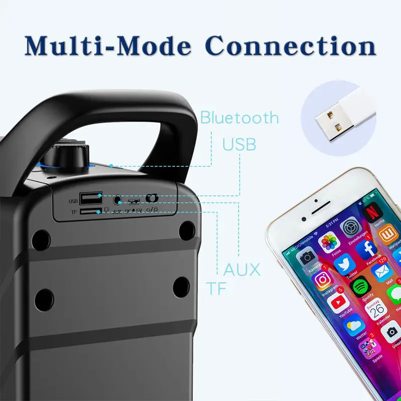 Quente sem Fio Alto-falante de Teatro em Casa Suporte do Telefone Venda Bluetooth Multifuncional Móvel Luz Portátil Alta Potência d Rgb - Image 5