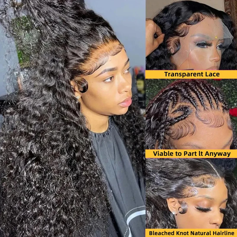 36 Inch Water Wave Deep Wave Human Hair Wig 13x4 13x6 Transparent Lace Front for Women