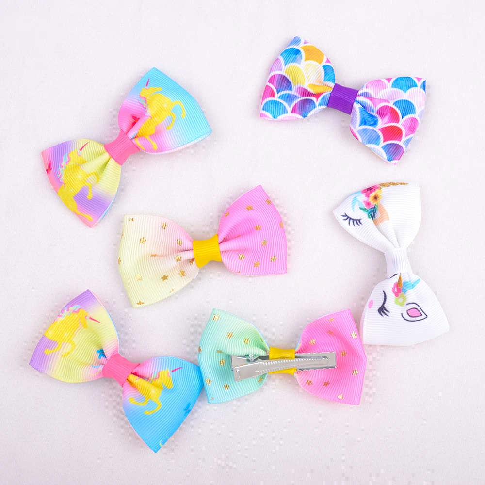 Hair Accessories 8Pcs/Set Fashion Print Grosgrain Ribbon Hair Bows Clips Small For Baby Children Girls Headwear DIY Kids Accessories Best Gifts