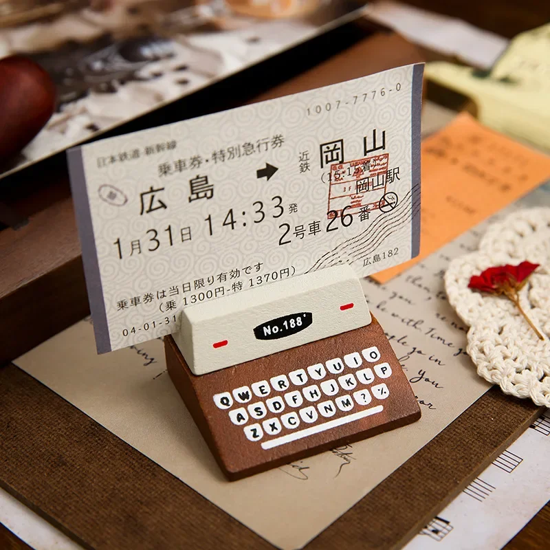 Vintage Typewriter Shape Card Holder Wooden Memo Clips Photocard Holder Kawaii Messege Note Display Stand Office Desk Organizer card holder photo card holder desk organizer desk card holder card display stand postcard holder