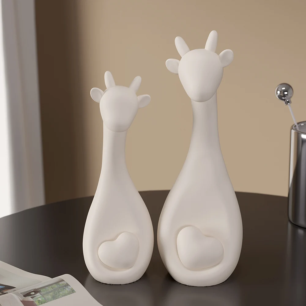 

Nordic Mini Love Deer Figurine Living Room Decor Resin Animal Sculpture Abstract Desktop Ornaments Home Decor