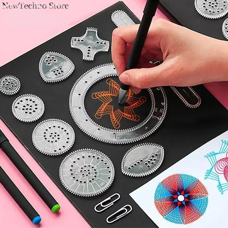 재미 있은 연동 기어 바퀴 Spirograph 드로잉 장난감 세트 어린이를위한 크리 에이 티브 교육 장난감 그림 그리기 액세서리
