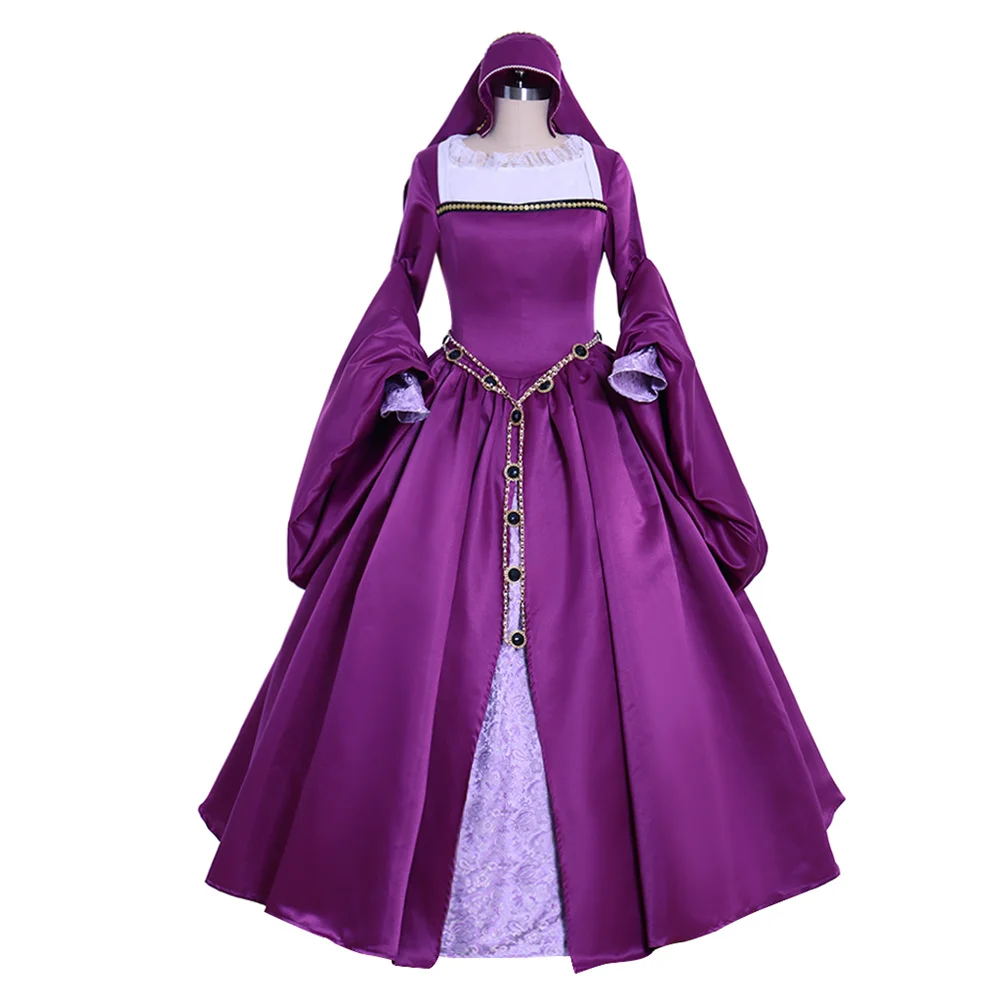 

Victorian Queen Elizabeth Tudor Period Dress Women's Medieval Renaissance Anne Boleyn Purple Ball Gown Halloween Masquerade