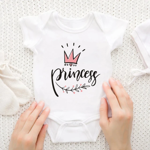 Body princesse couronne rose pour bébé fille, blanc, barboteuse à