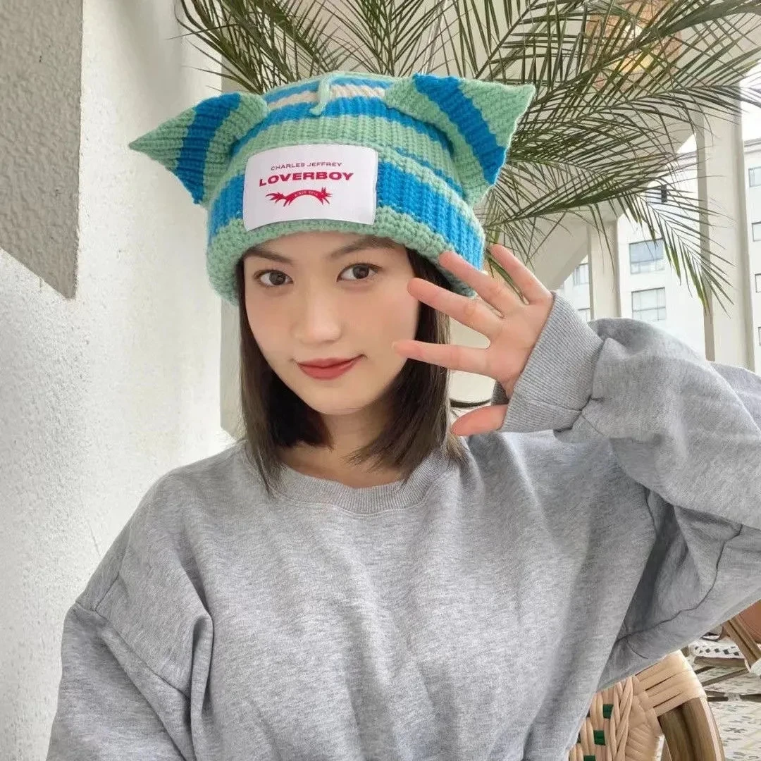 Loverboy Cat Ear Knit Hat Double-layer 
