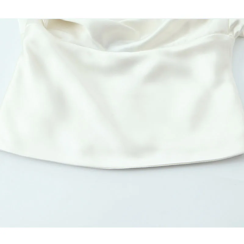 New Backless Bow Blouse Women 2025 Women's Chic Fashion Satin Elegant Long Sleeve Casual Short Shirts And Blouses Top ﻿