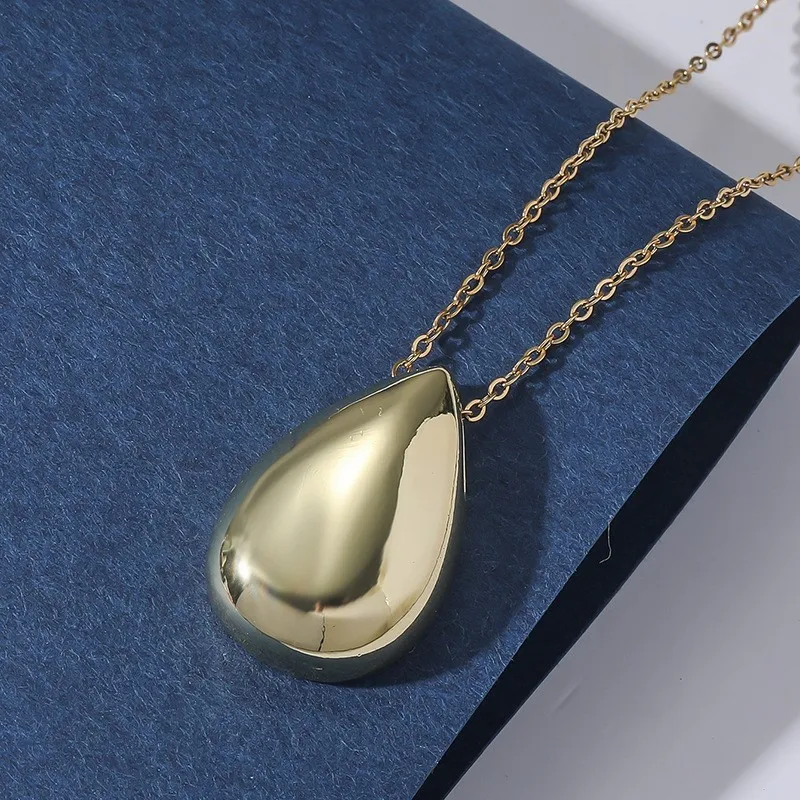 Delicate Smooth Metal Teardrop Pendant Necklace for Women New Trendy Sweater Chain Necklace Party Jewelry Gifts