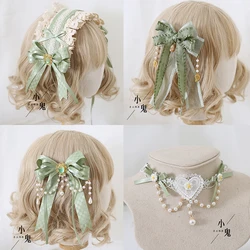 Original Ruo Grass Lace Bow Hairwear Side Clip Lolita Headdress Girl Lolita Gadget
