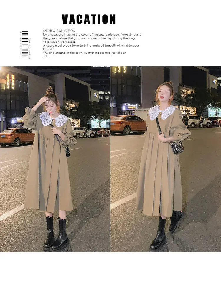 black puffer coat Korean Trench Coat For Women Spring Autumn 2022 New Lace Collar Loose Windbreaker British Style Long Overcoat ladies long puffer coat