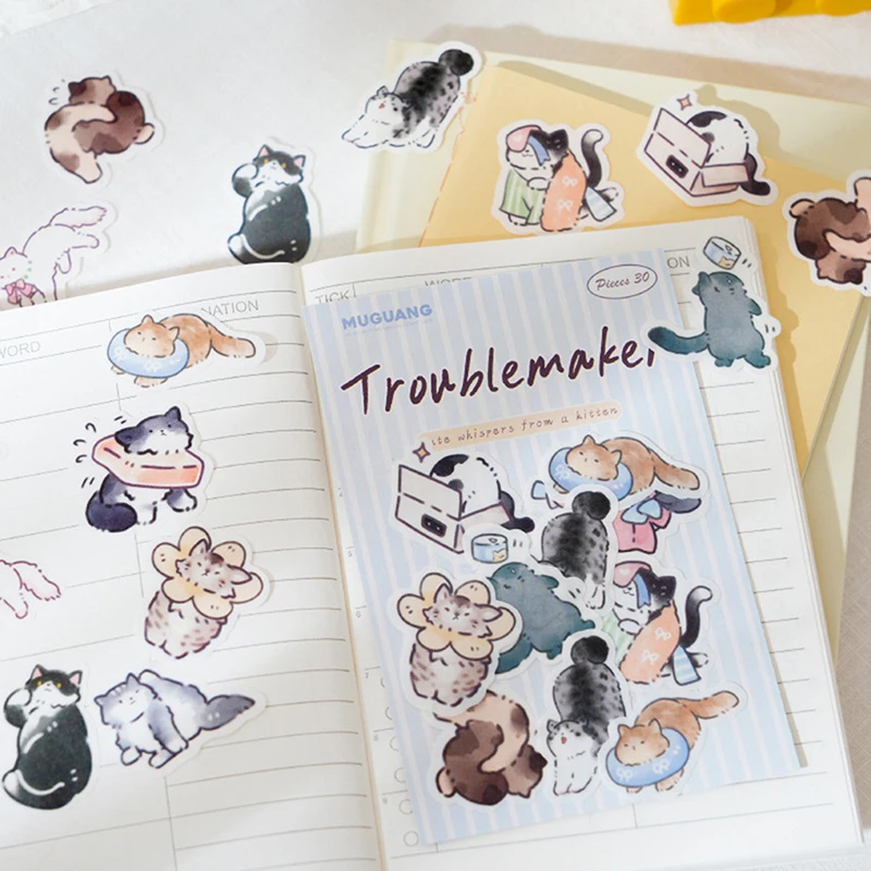 30sheets/pack Cute Cartoon Washi Te Oil Sticker Pack For DIY Phone Case Handbook Calendar Glasses Laptop Decoration