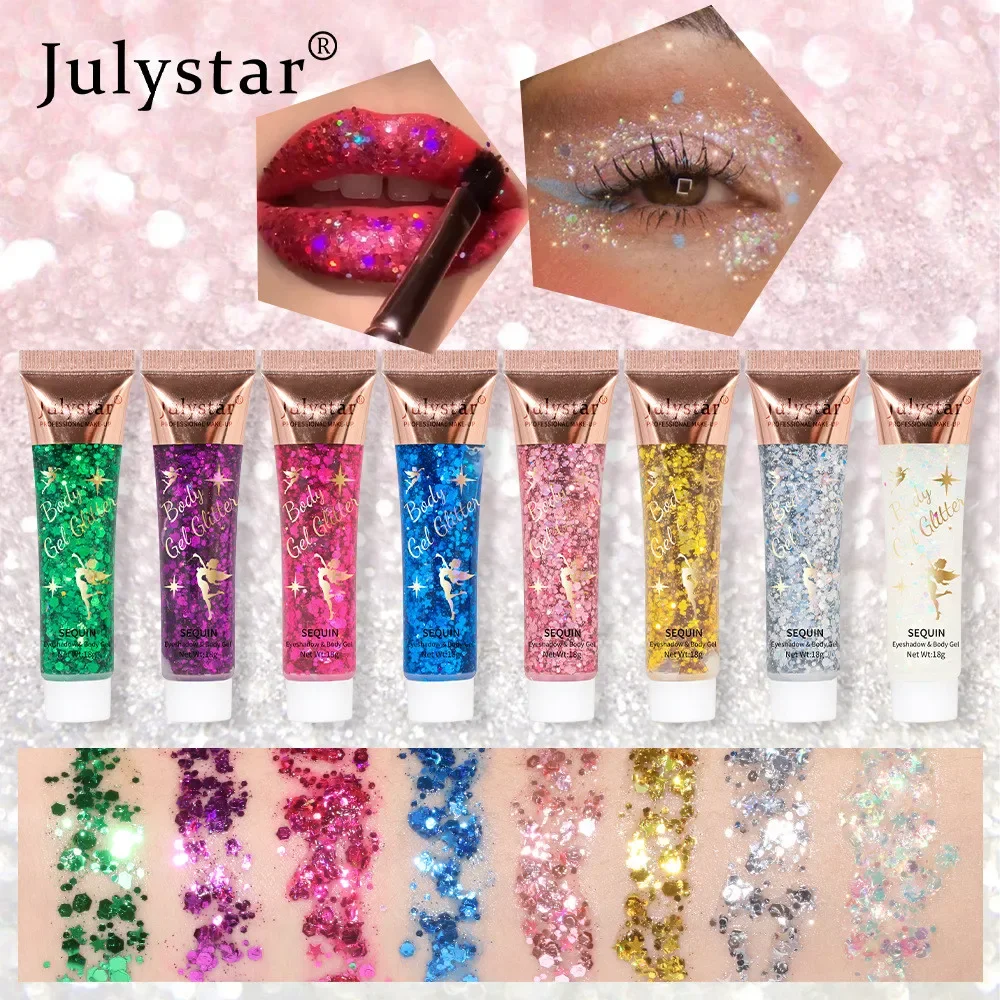 Holographic Glitter Makeup Glitter Gel Makeup Glitter Makeup Body Glitter Gel Multifunctional Face Lip Hair Loose Sequins Flash Liquid Eyeshadow Festival Stage Makeup Decoration Cosmetics