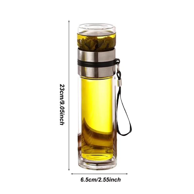 Premium Double Wall Glass Tea Infuser Bottle - Leak-Proof Portable Travel Mug