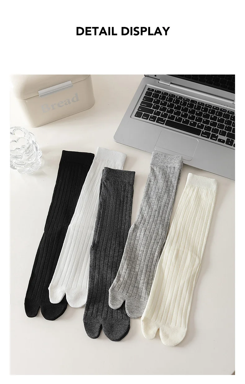 2/4 Paar Tabi-Socken für Damen, Baumwolle, einfarbig, geteilte Zehensocken, einfach, bequem, mittellang, japanischer Kimono, Zehensocken mit zwei Zehen – Detail 16