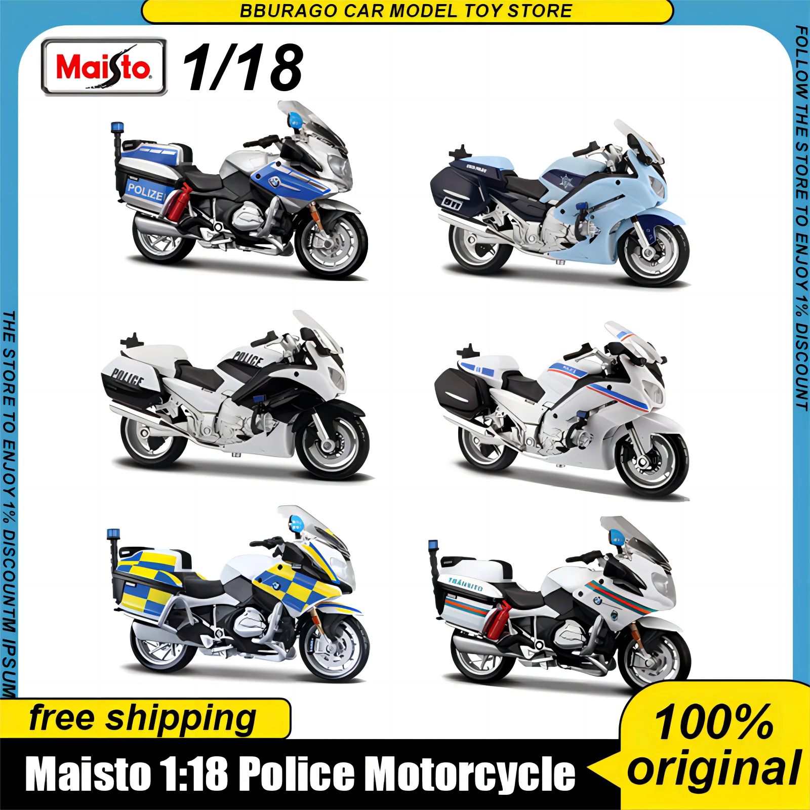 Maisto 1:18 Police Motorcycle Series Miniature Model Bmw R