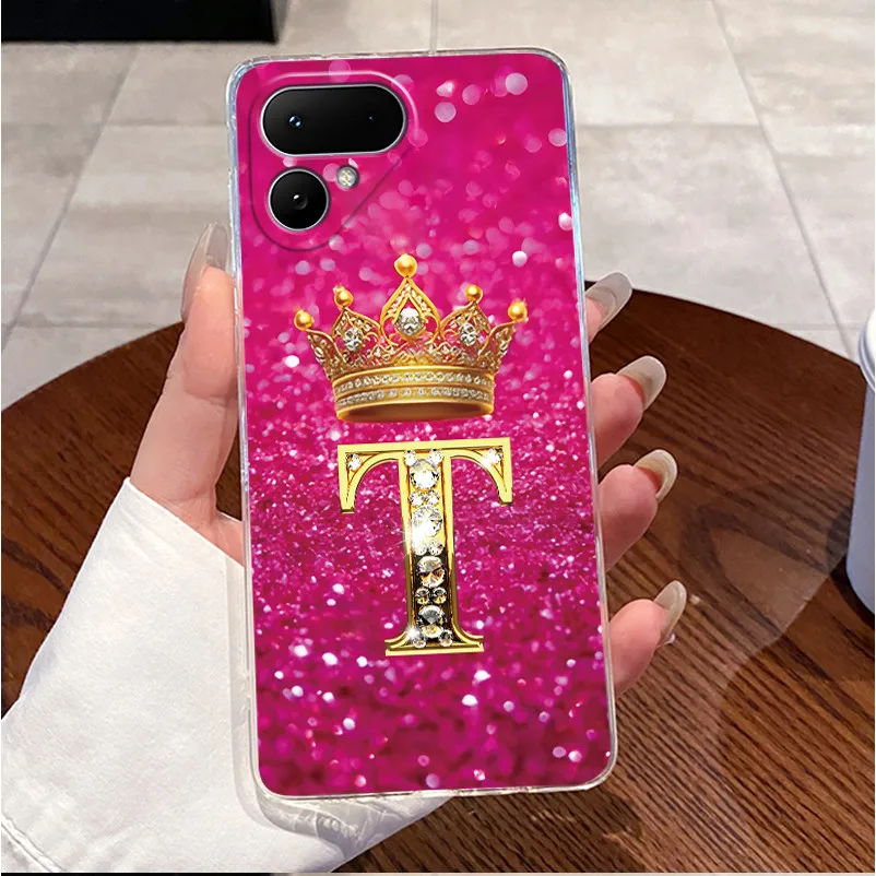 Transparent TPU Soft Phone Case with A-Z Letter Crown Pattern - Shockproof and Fashionable Design