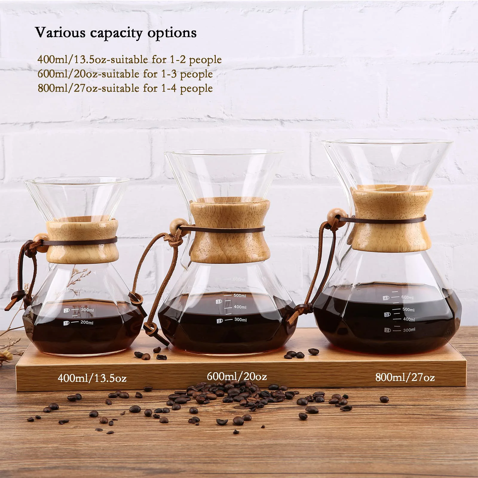 Glass Coffee Dripper and Carafe Set with Reusable Metallic Filter 13.5 oz