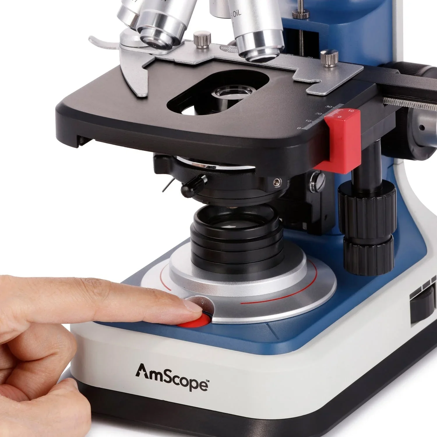 AmScope USB-C 충전식 학생 쌍안 복합 현미경, 3D 2 층 기계식 스테이지, 무채색 대물렌즈, 40X-2500X