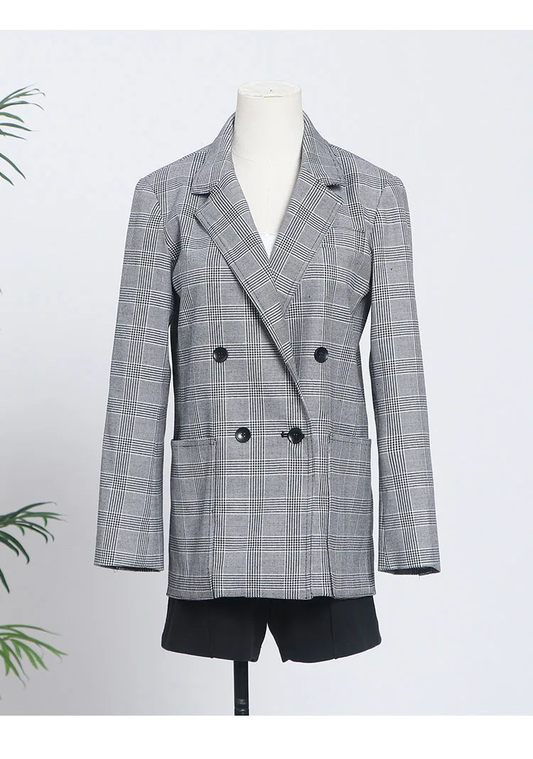 Tesco Women Plaid Blazers Coats Spring Autumn Jacket Long Sleeve Casual Office Elegant Classic Chic Suit blazer mujer spring autumn 2021 new solid color slim fit blazer office lady lapel long sleeve jacket chic casual commute blazer chic coats