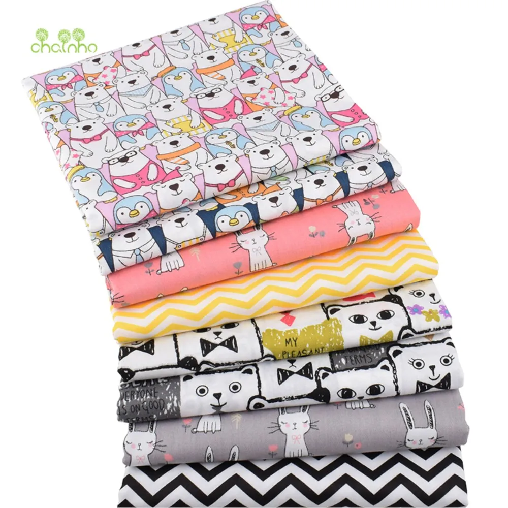 Chainho,Printed Twill Weave Cotton Fabric,Patchwork Cloth,DIY Sewing Quilting Material,Cartoon Series,8 Designs,2 Sizes,CC332