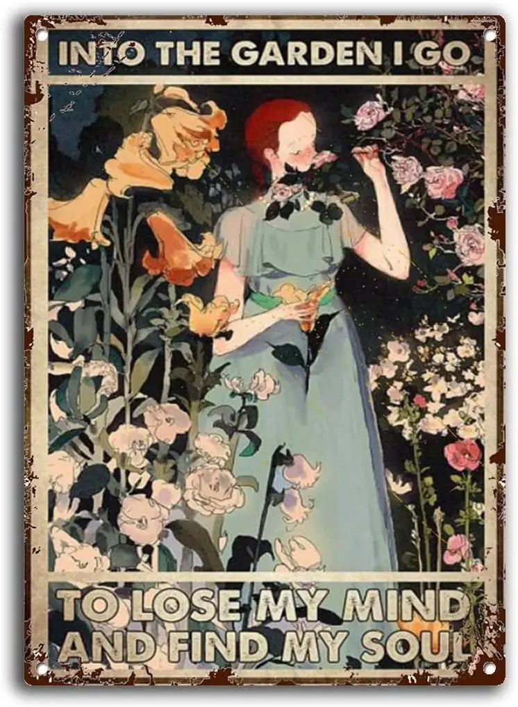 

8x12 Inches Retro Tin Sign Girl in The Garden I'm Going to Lose My Mind and find My Soul Vintage Funny Poster Wall Decor
