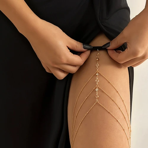 Ingemark 보헤미안 탄성 밴드, 다리 허벅지 체인, 여성용 해변 섹시한 긴 술, 다층 조절 가능한 바디 쥬얼리 드레스 장식 2