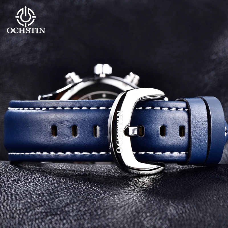 OCHSTIN Mens Watches Top Brand Luxury Chronograph Quartz Fashion Casual Suede Leather Male Sports Wristwatches 2022 Dropshipping