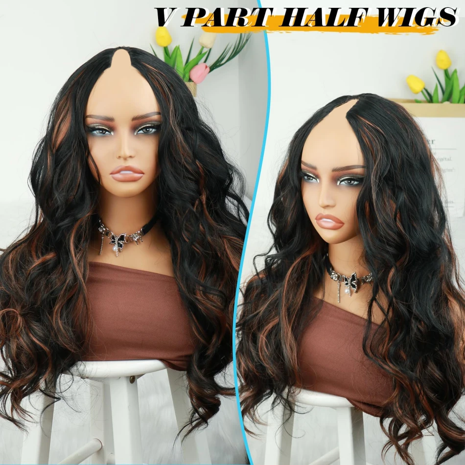Highlight V Part Wig Body Wave Human Hair Wigs P1B30 Glueless Brazilian Wigs 250 Density Machine Made V Shape Wigs 30 36 Inch