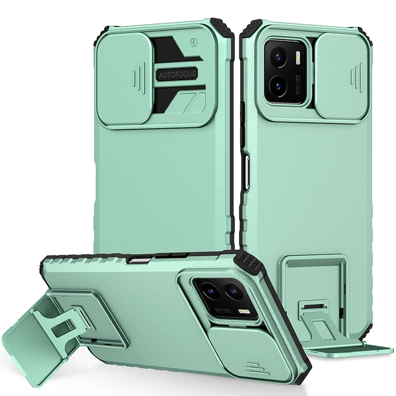 

Shockproof Case for VIVO Y21 Y53S Y33S Slide Camera Protection Vertical KickStand Phone Back Armor Cover for VIVO V21 V23 5G 4G