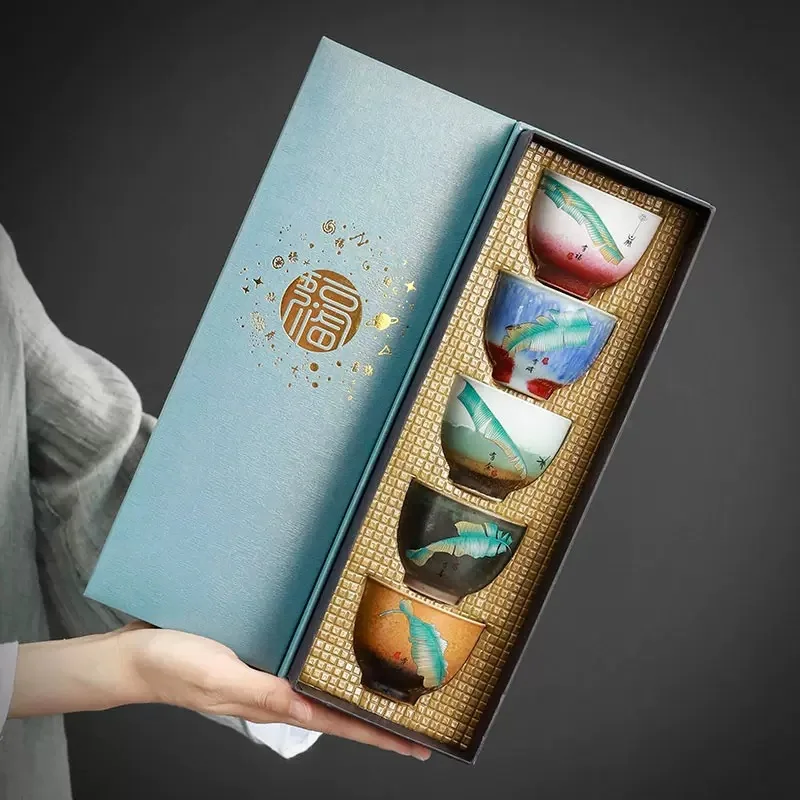 Ceramic Kungfu Tea Bowl Glazed Tea Cups Pu'er Master Cup 75ml Kitchen Teaware Household Set Accessories Cup Set