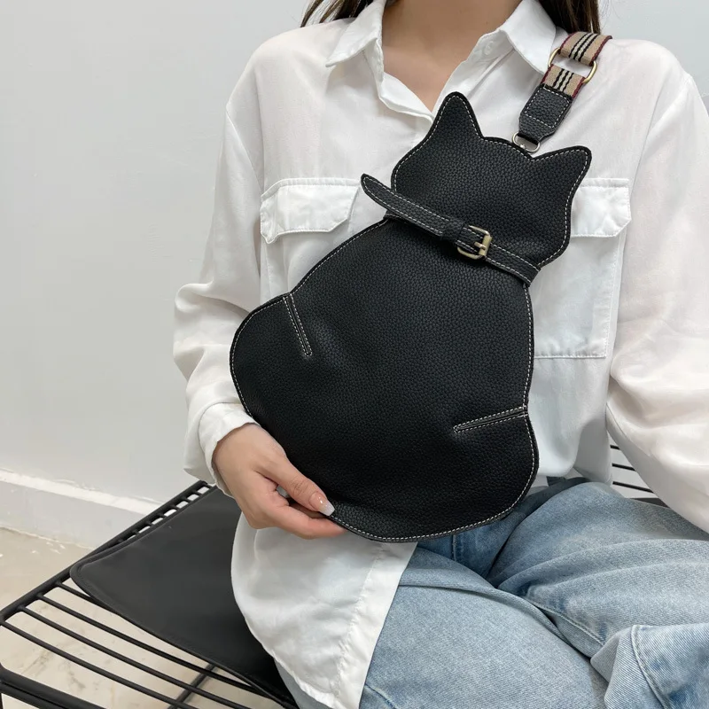 Trend Vintage Women Chest Waist Bag Cat Shape Shoulder Casual Crossbody Quality Leather Handag Purse Lady  Brand Designer Bag
