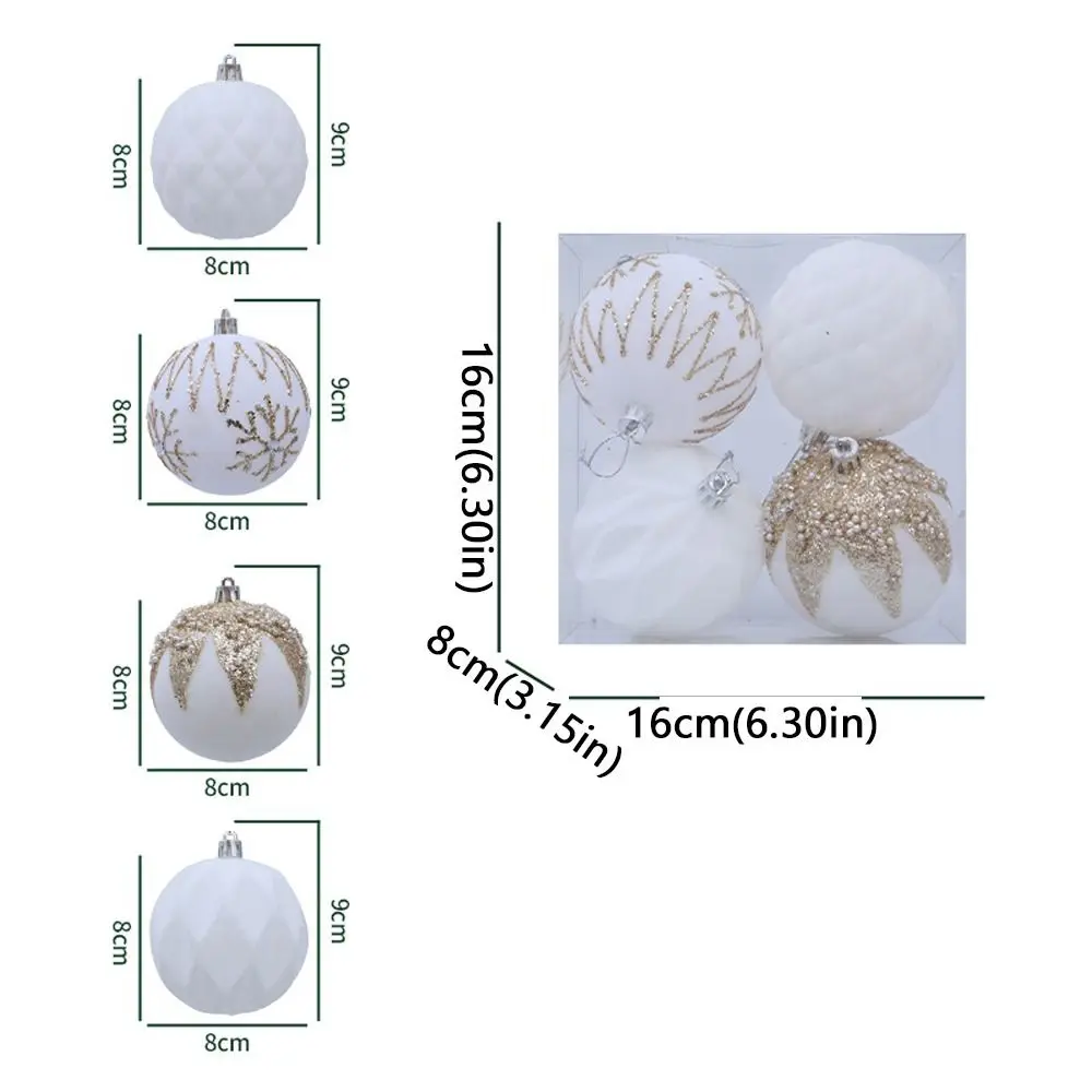 4pcs 8cm Velvet Christmas Ball Pendant Glitter Flocked Xmas Gift Balls Shatterproof Christmas Tree Hanging Balls Hotel Mall