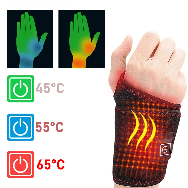 Heating Wrist Guard Protective Gear Hand Support Massage Gloves Men Women Sport Gear Three-speed Temperature Adjustment USB Plug