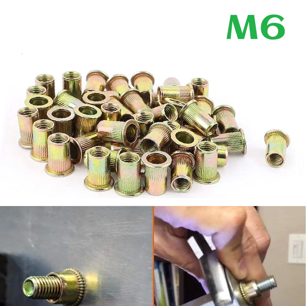 Description Picture 2 of itemKnurled Body Rivet Nuts M6 Metric Size Rivnuts Zinc Plated Assorted Blind Carbon Steel Nut Rivet Nuts 50X Flange