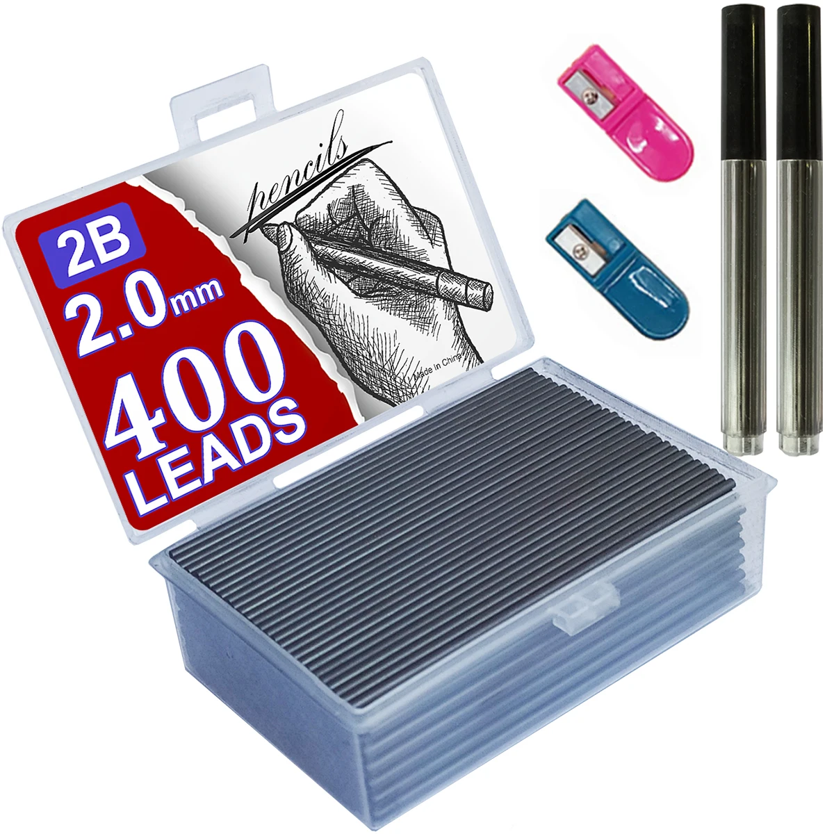 400Pcs/box 2.0mm 2B Mechanical Pencil Refill Mechanical Pencil Leads 2B Pencil Automatic Pencil Core Refill School Black