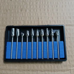 10 - Piece Tungsten Carbide Milling Cutter Set for Metalworking and Polishing (Silver)