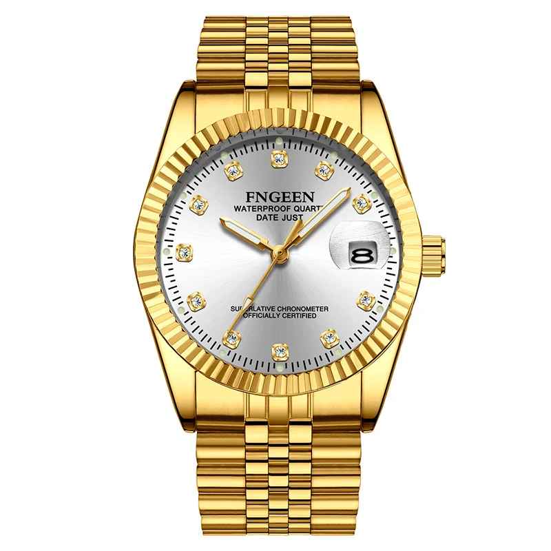 FNGEEN coppia orologio in oro di lusso tempestato di diamanti uomo donna calendario data quarzo rotondo orologi impermeabili Relogio Feminino