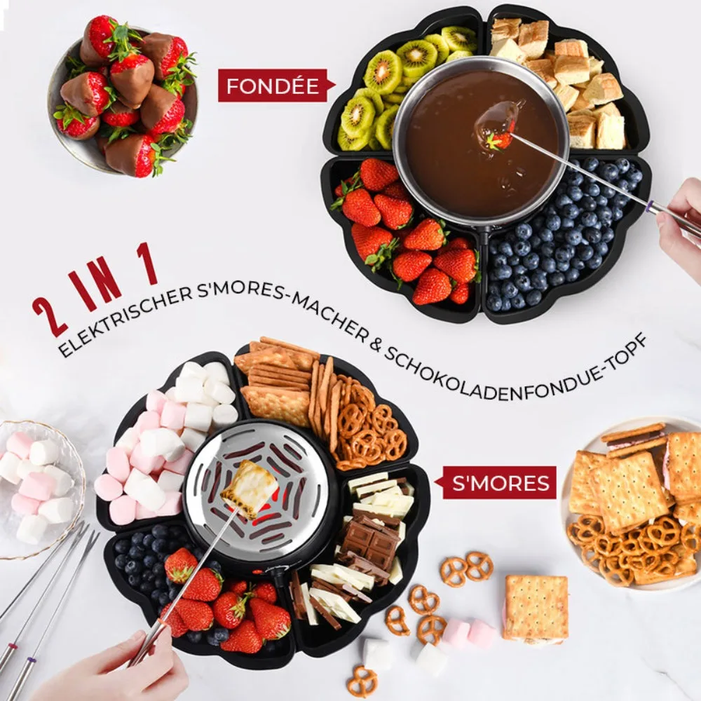 4 Roasting Forks Electric Marshmallow Roaster Movie Night Supplies Heated Bowl 2 In 1 Smores Maker Flameless Fondue Set Home