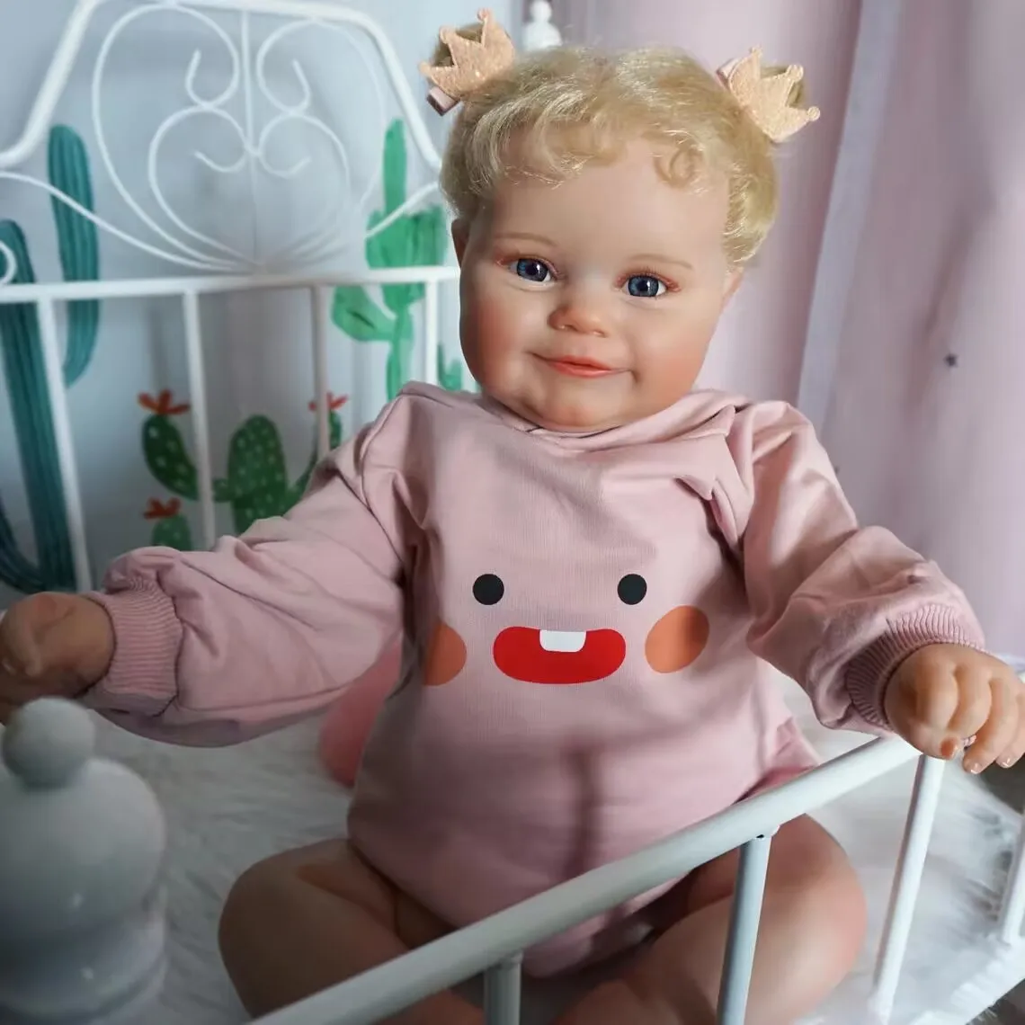 

Reborn Baby 60cm 3D-Paint Skin Soft Silicone Realistic Doll Blond Hair Maddie Girl Toddler Toy with Vascular Veins