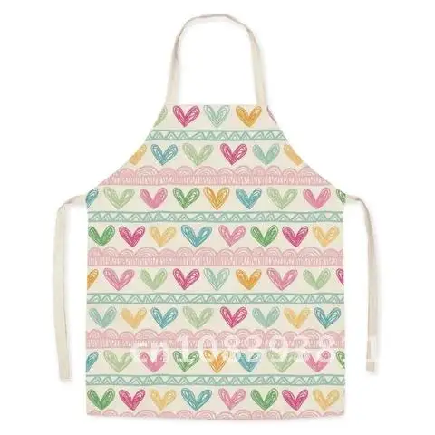 

Linen Pink Kitchen Apron Adult Parent-child Sleeveless Household Cleaning Apron Outdoor Gardening Tools Fartuchy Delantal Love