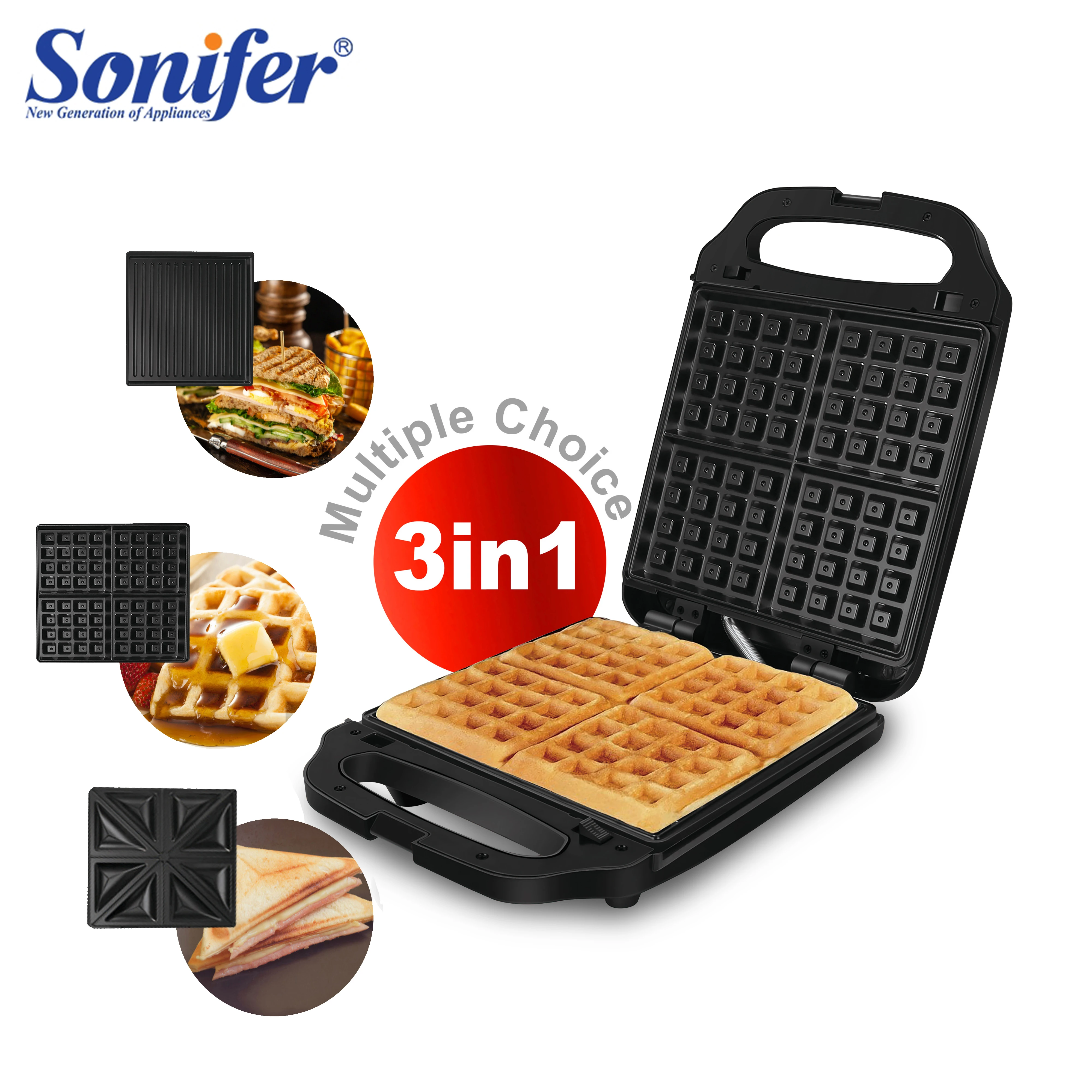 3 In 1 Electric Waffle Maker Large Cooking Kitchen Appliances With 3