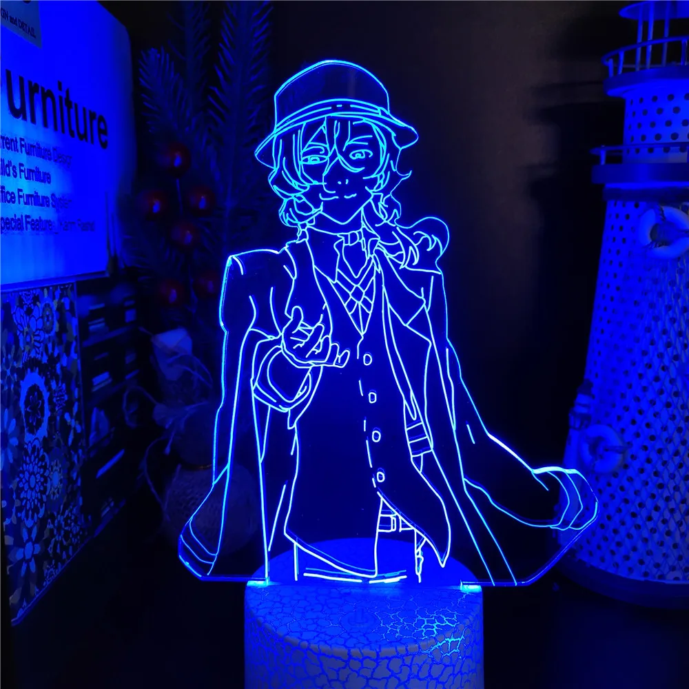 night lamp for bedroom wall Anime Bungou Stray Dogs Acrylic 3D Night Light Nakahara Chuuya Led Neon Table Lamp for Children Bedroom Decor Lampara Manga Gift dinosaur lamp