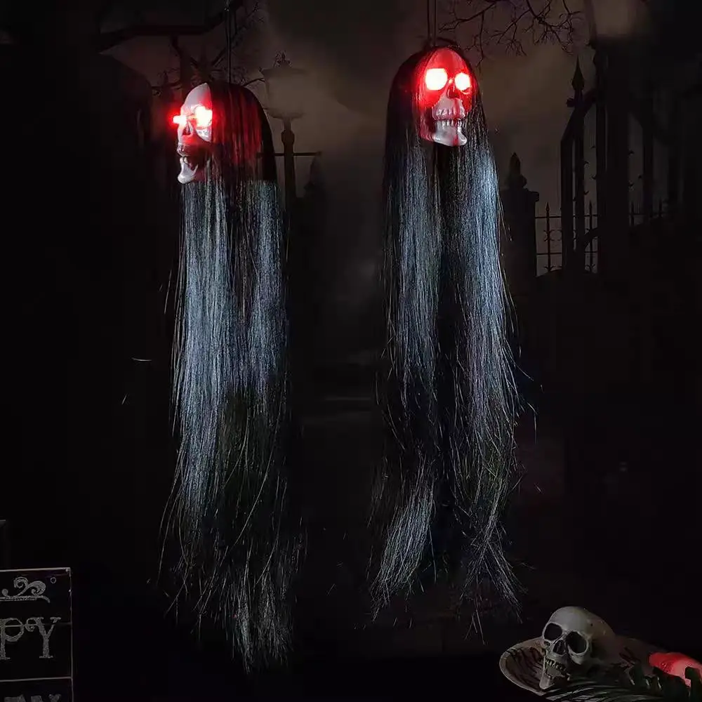 Halloween Long Hair Glowing Female Skeletons Ghosts Hanging Decorations Haunted Houses Scenes