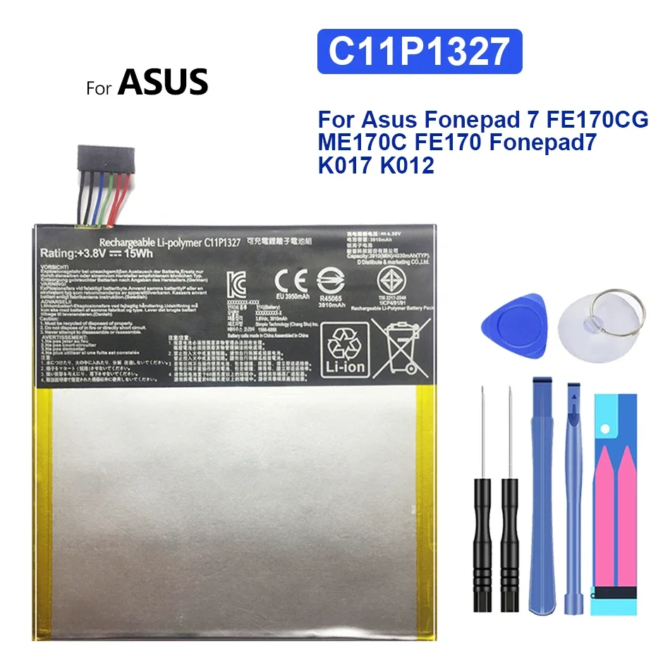 Аккумулятор для планшета Asus Fonepad 7, FE170CG, ME170C, FE170, Для Fonepad 7, K017, K012, 3910 мАч, C11P1327, 3910 мАч