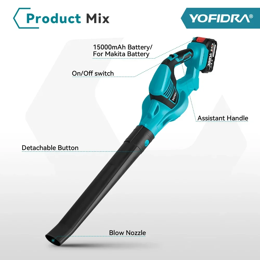 Yofidra Electric Blower Cordless Efficient Leaf Snow Dust Blowing Blower Garden Cleaning Tool For Makita 18V Battery 3