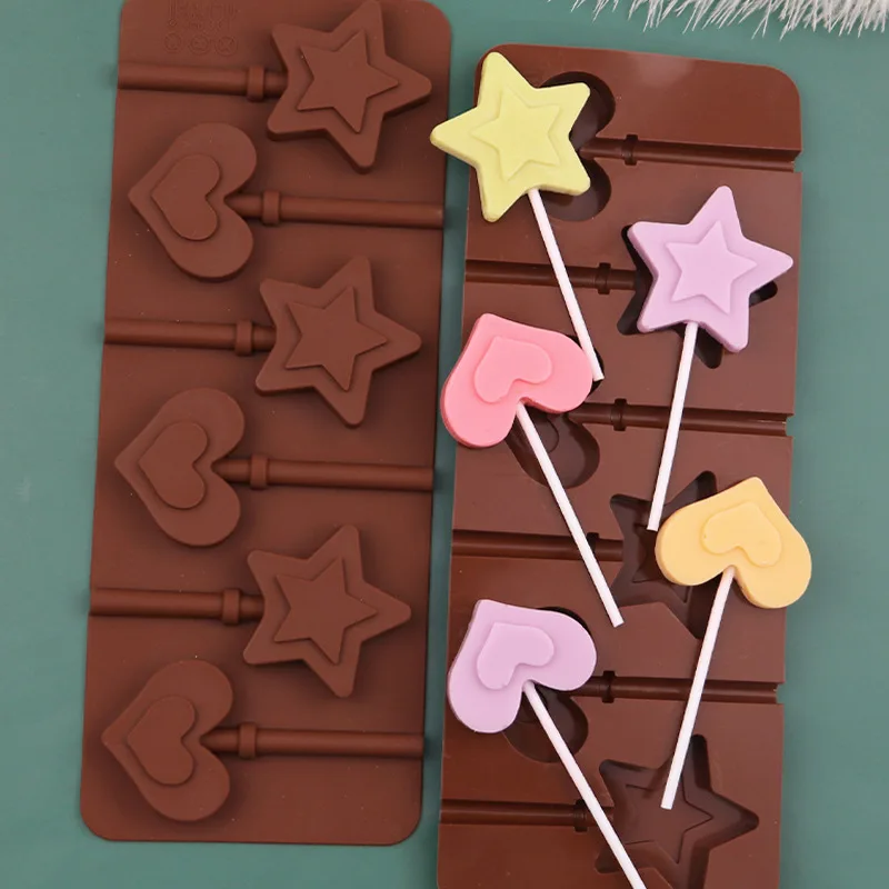 

Lollipop Silicone Mold Double-layer Five-pointed Star Shape Love Chocolate Cheese Sticks Making Tool Kitchen DIY Baking Mold