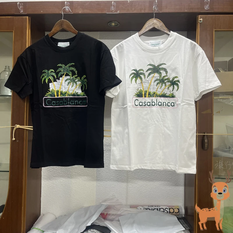 

Повседневная хлопковая футболка для мужчин и женщин, Свободный Топ с коротким рукавом и принтом тропического кокосового леса, в стиле High Street