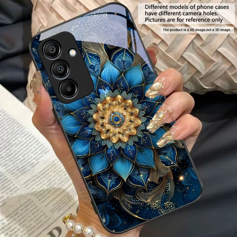 Black Gold Lotus Totem Glass Phone Case