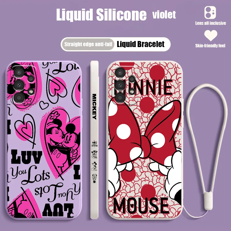 

Disney Mickey Minnie For Samsung Galaxy A14 A13 A12 A31 A91 A81 A71 A51 Core Lite Liquid Left Rope Silicone Phone Case